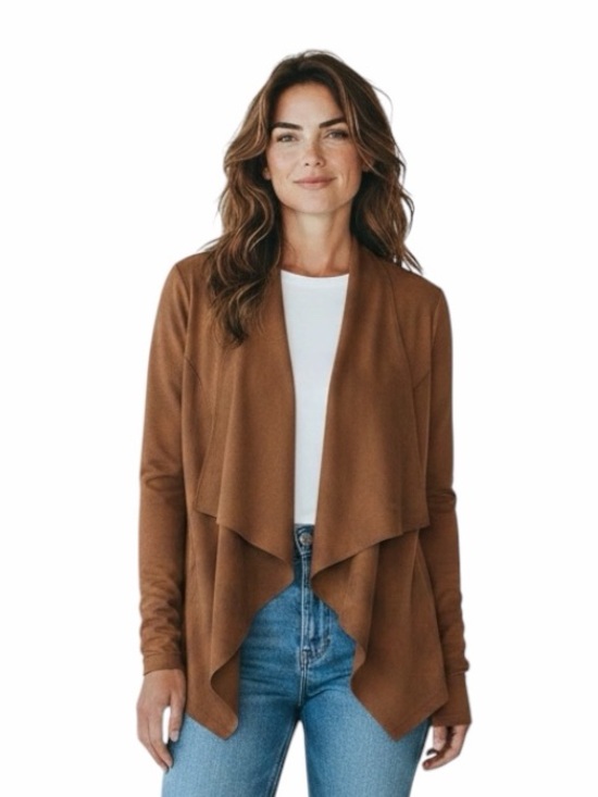 INC International Concepts Sweaters - INC International Concepts Faux Moleskin Cardigan Cowgirl Brown Suede PM